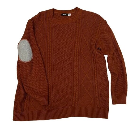 Urban Outfitters BDG Small Crew Neck Oversized Cable Knit Sweater Elbow Patches - Picture 4 of 11